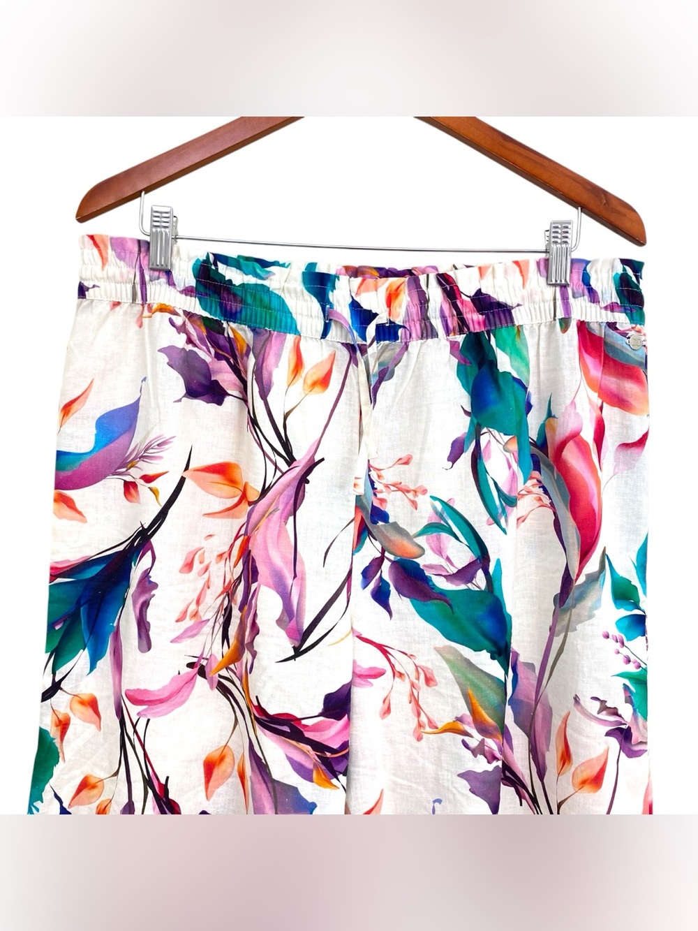 Calia Floral Linen Blend Wide Leg Pants - Tropical Palazzo-Size XL - Picture 4 of 10